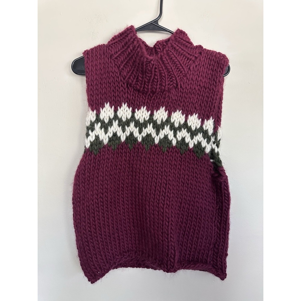 Hand Made Knitted Fair‎ Isle Sleeveless Turtleneck Sweater Vest Tank MEDIUM